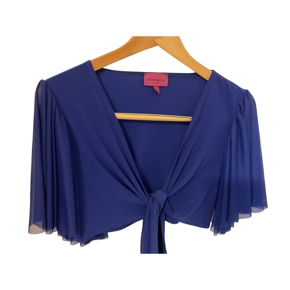 Antthony Studio‎ Shrug Womens XS Blue Tie Front Ruffle Boho Chiffon Y2K Festival - Picture 1 of 8